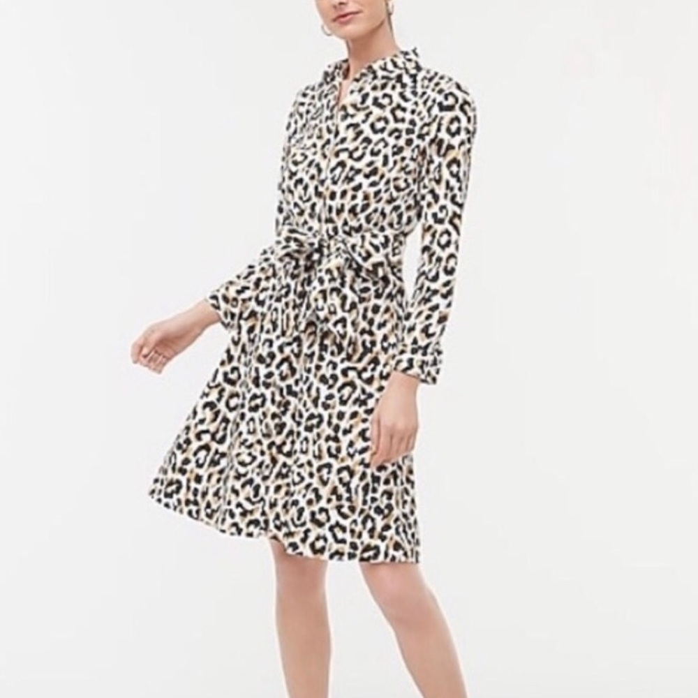 J Crew leopard print tie waist shirtdress size 6
